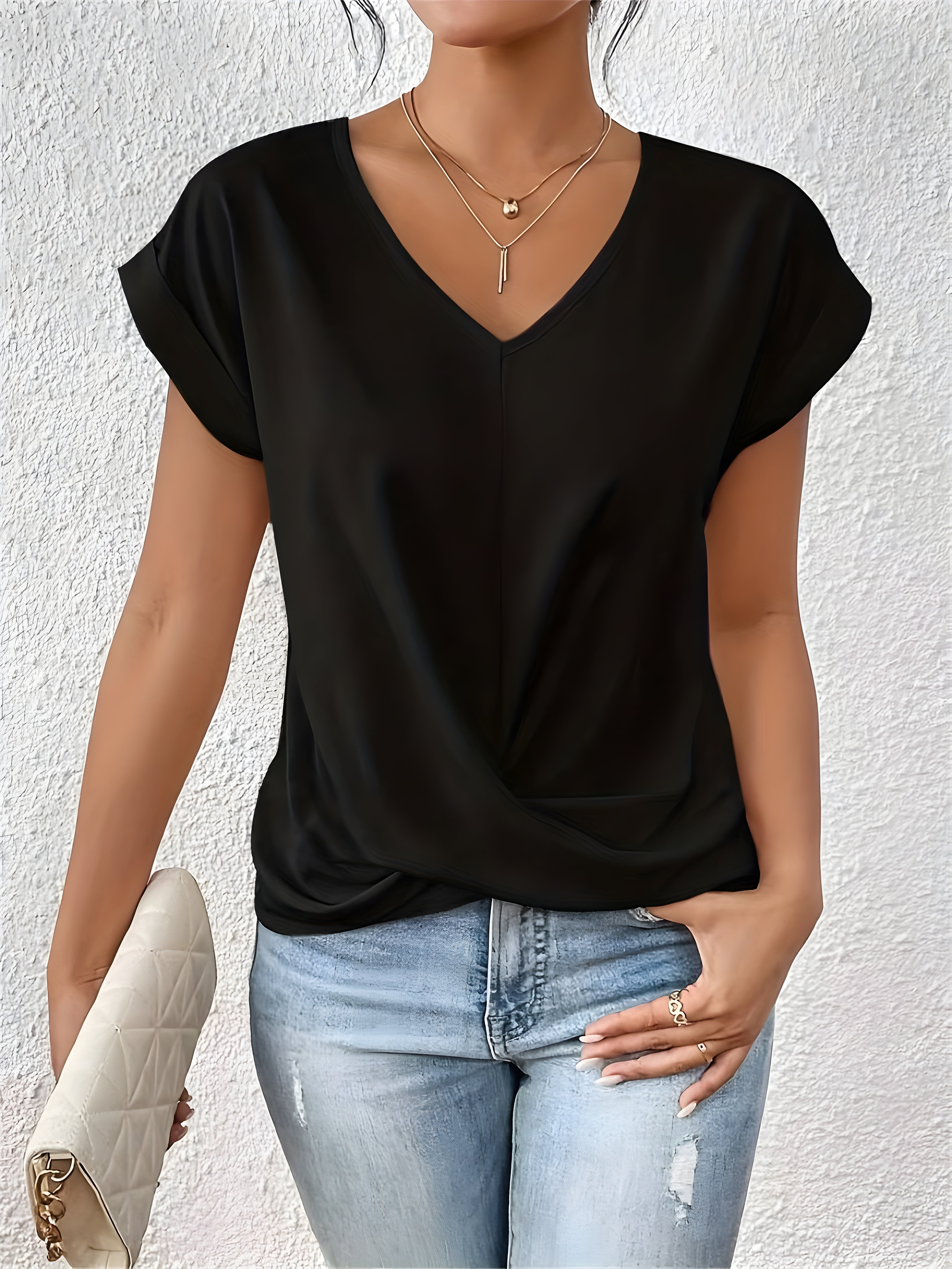 ANA | Stylowa Casual Bluzka z Dekoltem w Serek