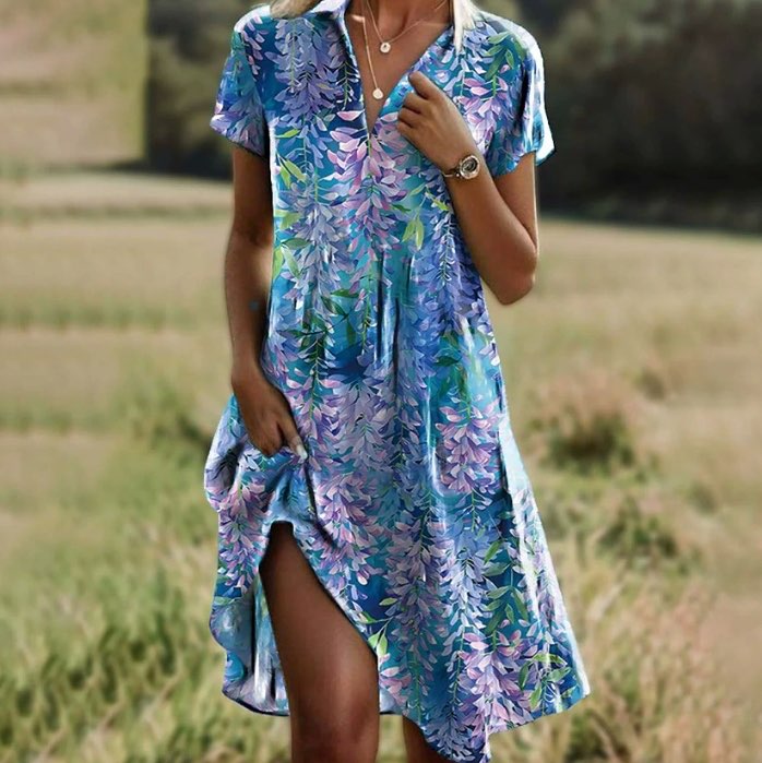 BASIA | Boho Vintage Floral Dress with V-Neck