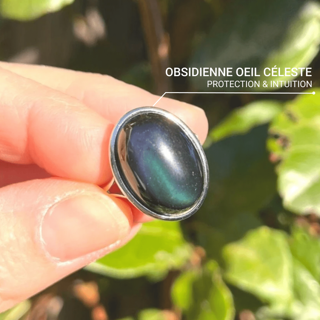 Justérbar Ring 'Sjælens Helingsproces' i Obsidian Heaven's Eye med Sølv