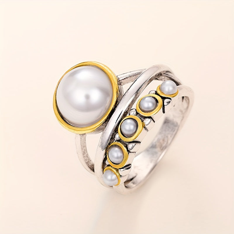 Vintage Ring med Künstperle og Lagdelt Design