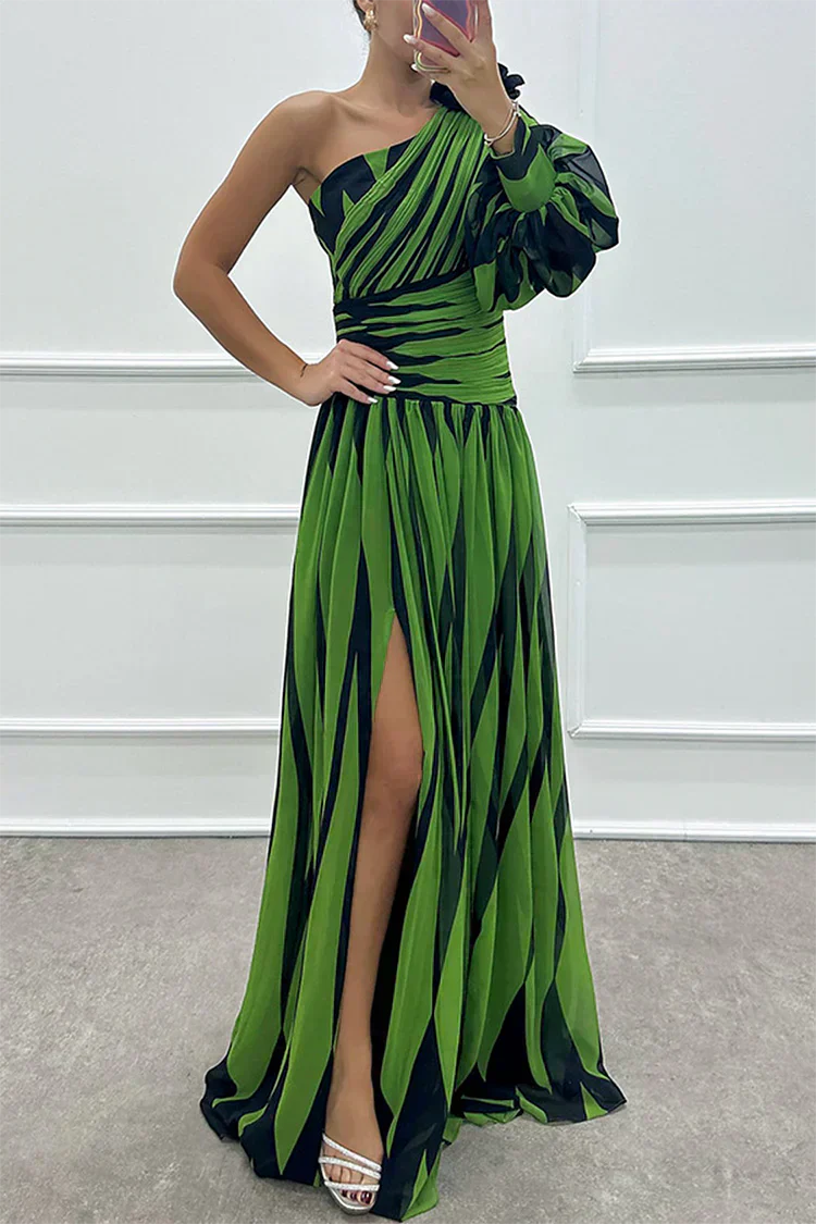 Aurora | Elegant Striped Dress with One Shoulder