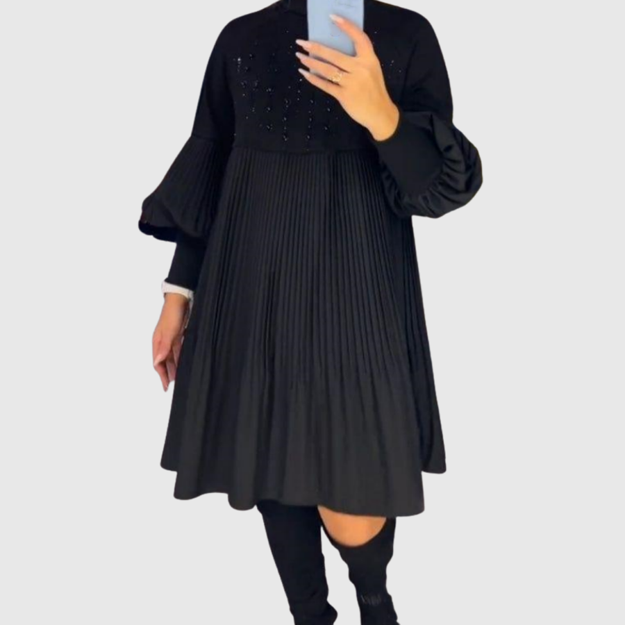 Elodie | Pleated Puff-Sleeve Gown