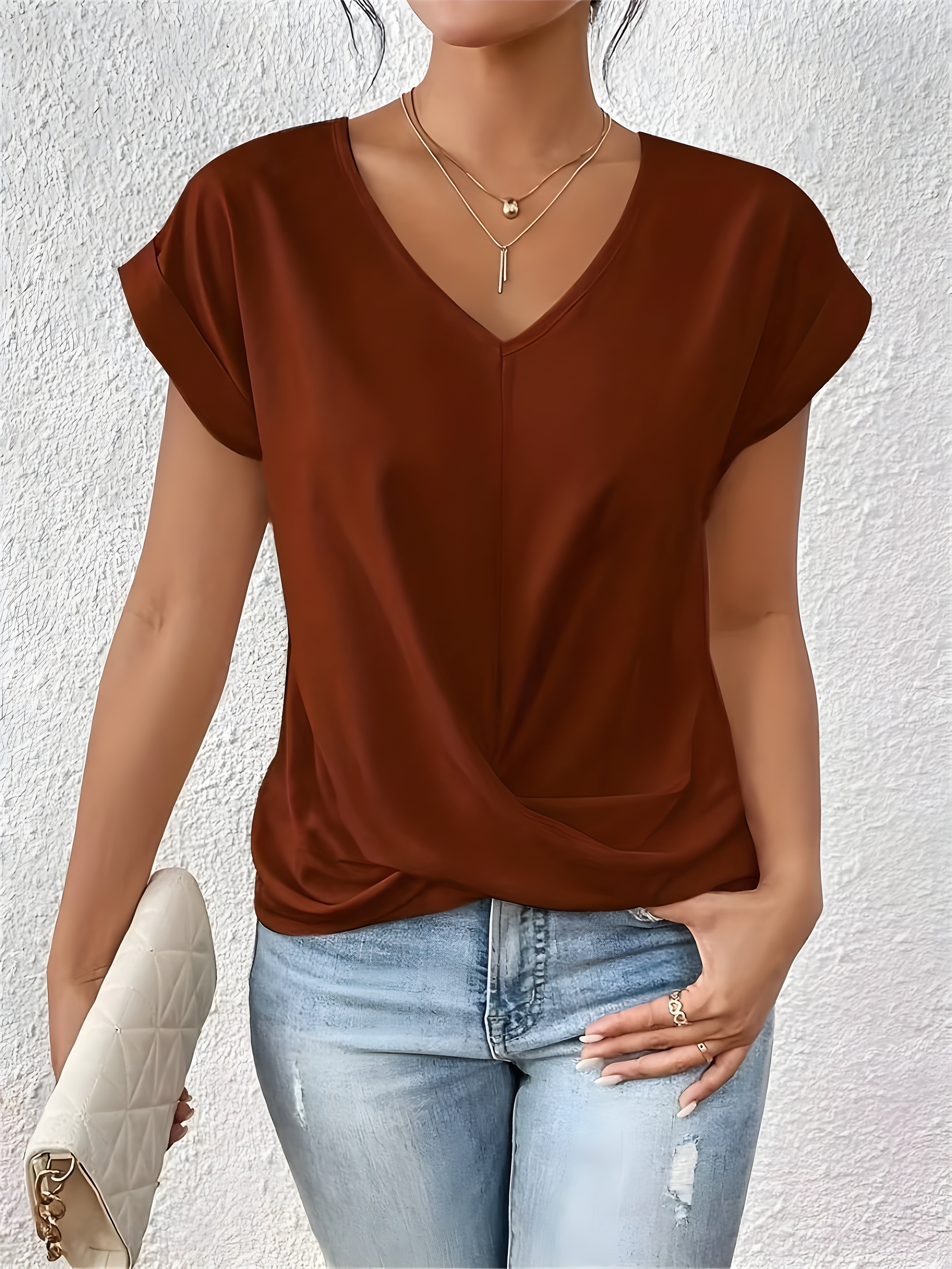ANA | Stylowa Casual Bluzka z Dekoltem w Serek