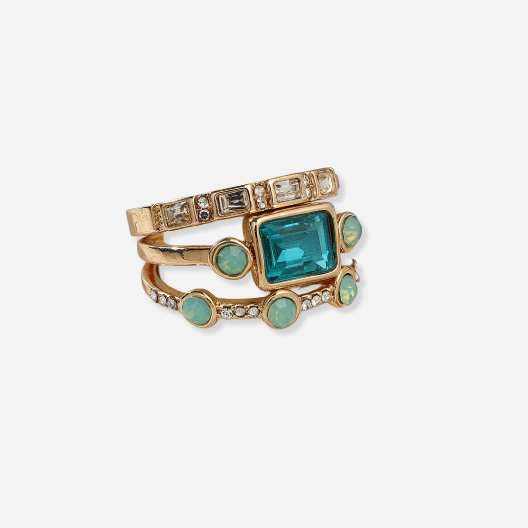 Vellora Vintage Blå Krystal Ring Sæt