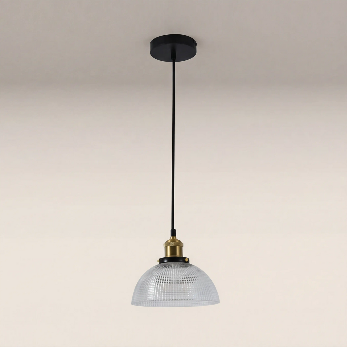 Ezra Bowl Pendant Light | Ribbed Glass & Antique Brass