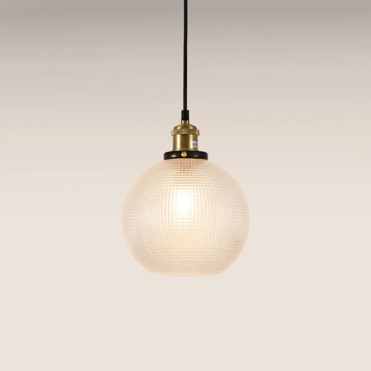 Ezra Globe Pendant Light | Ribbed Glass & Antique Brass