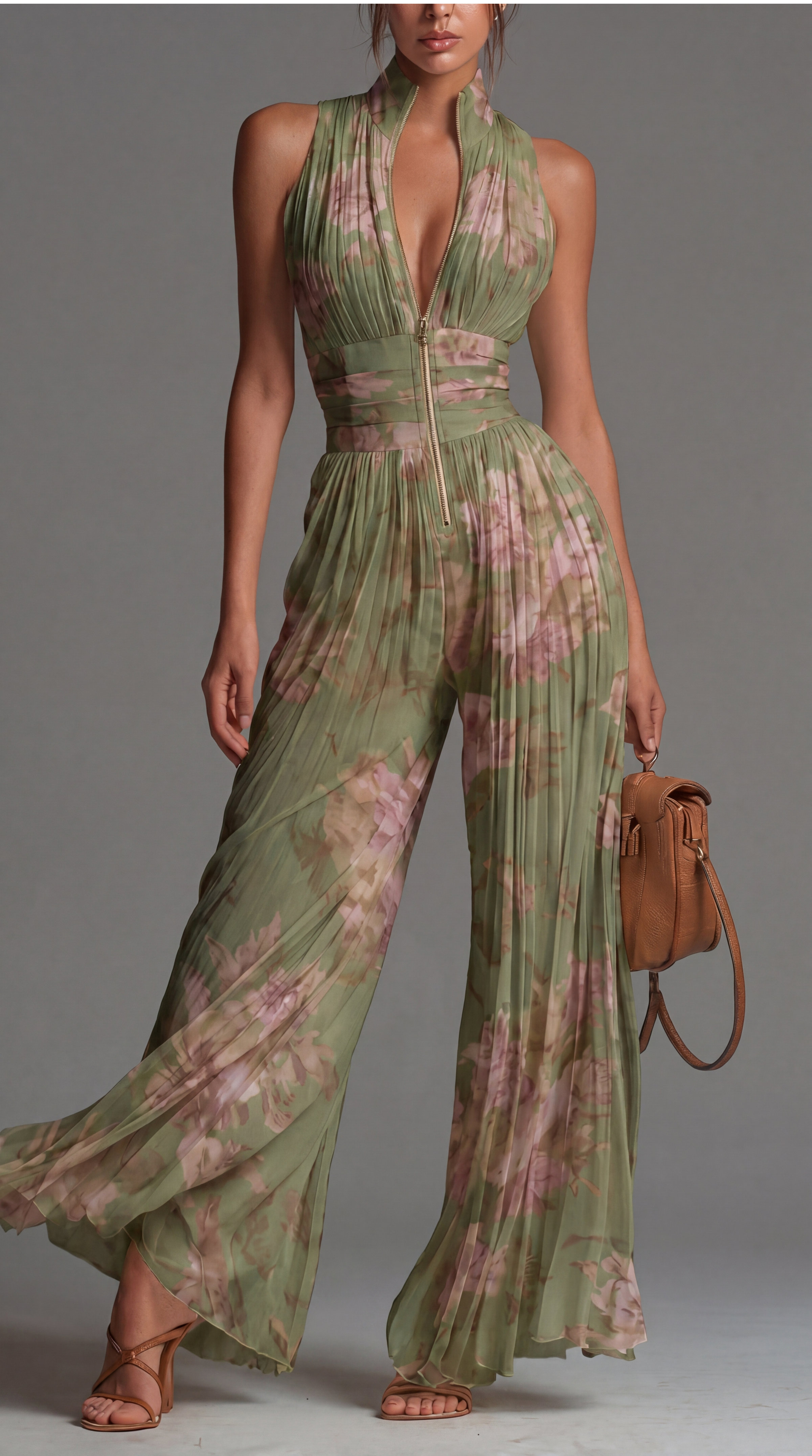 Zsófia Jumpsuit - Floral Pleated Chiffon