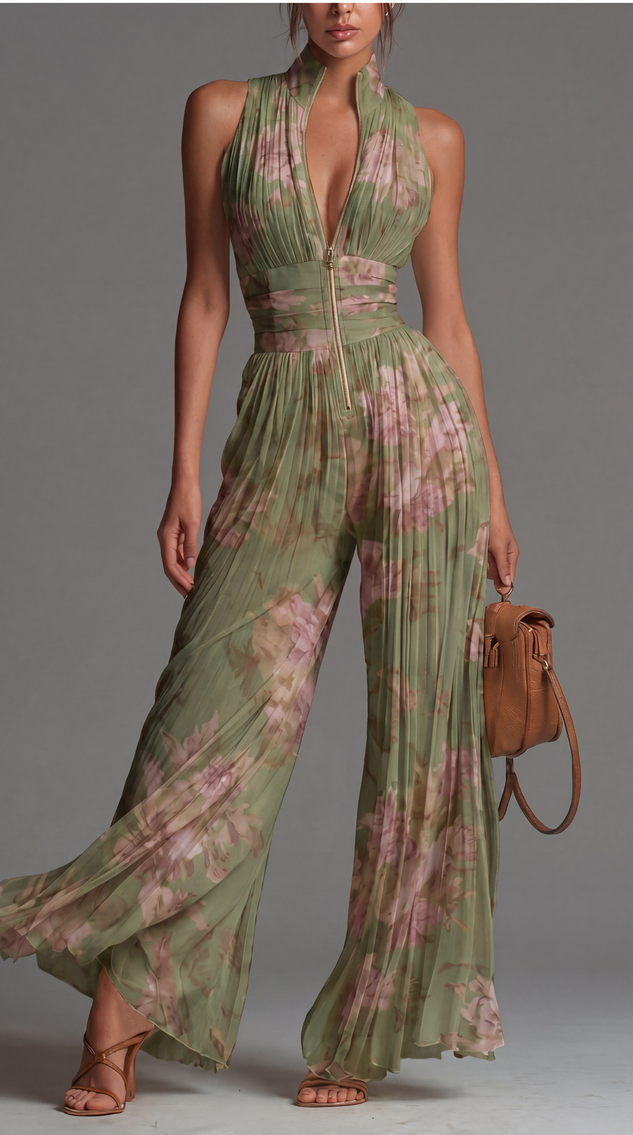 Zsófia Jumpsuit - Floral Pleated Chiffon