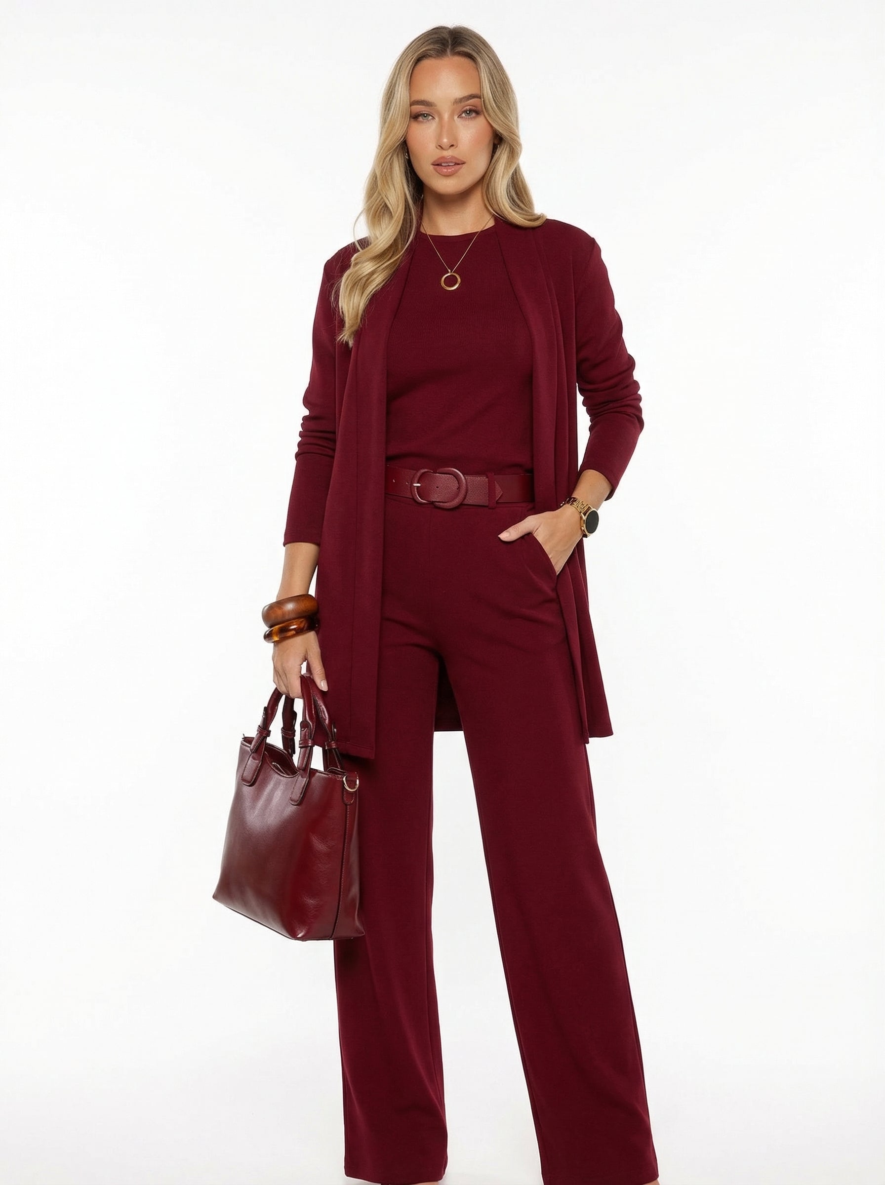 Elena Set – Long Cardigan, Top and Trousers