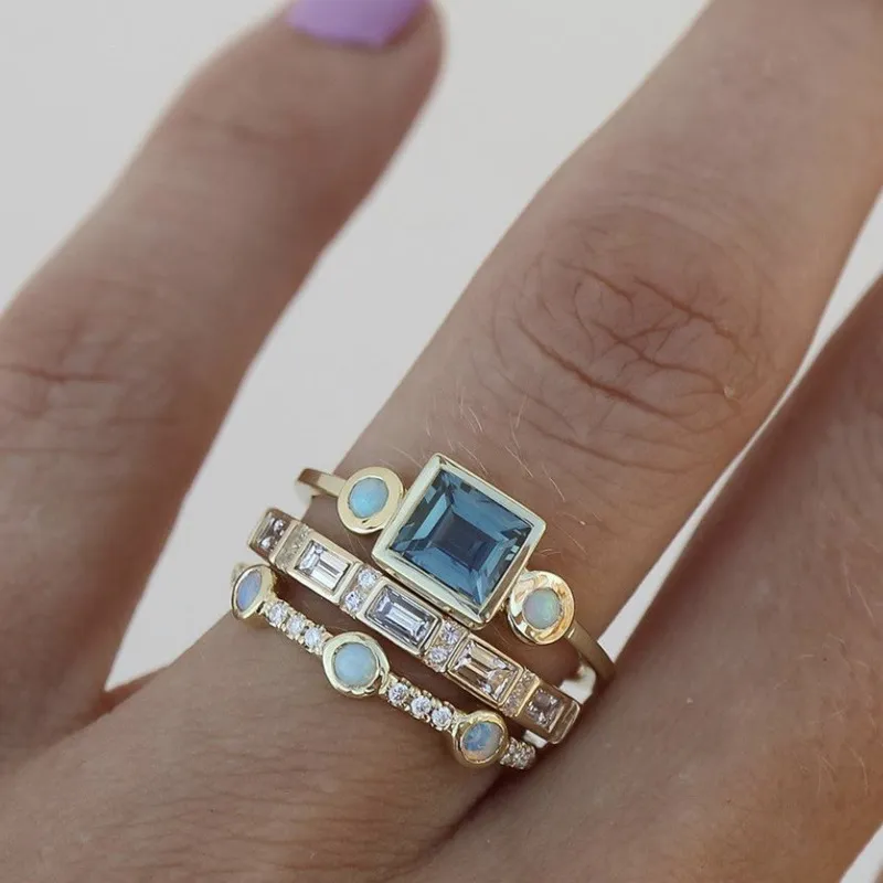Vellora Vintage Blå Krystal Ring Sæt