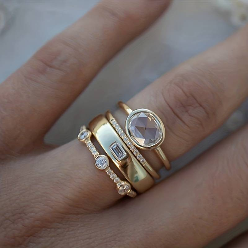 Vintage Guld Ring Sæt med Zirkoner
