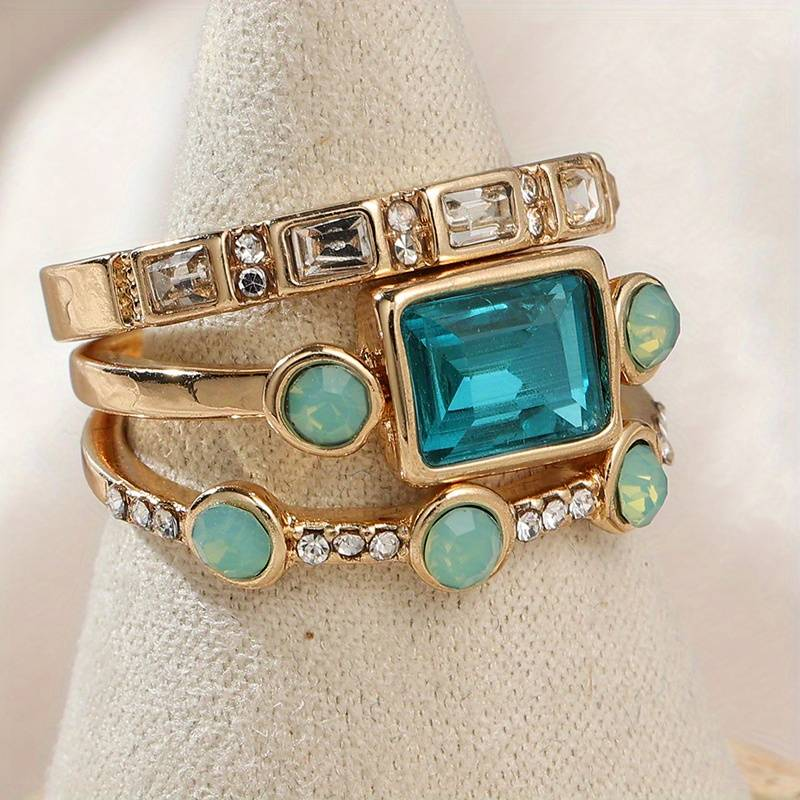 Vellora Vintage Blå Krystal Ring Sæt