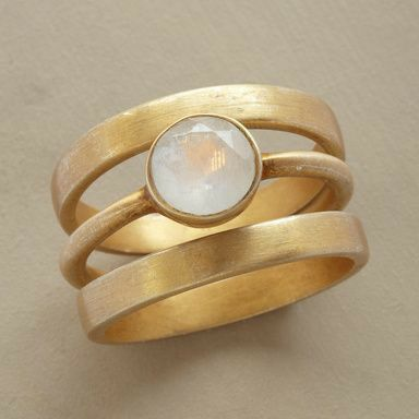 Vintage Guld Ring med Intarsia Månsten