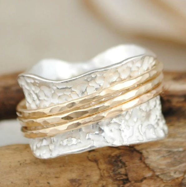 Retro Spinning Tunnel Ring in Gold and Silver