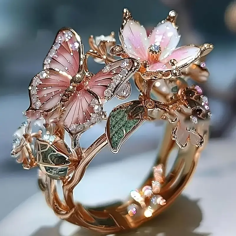 Zirkonring med sommerfugl-design